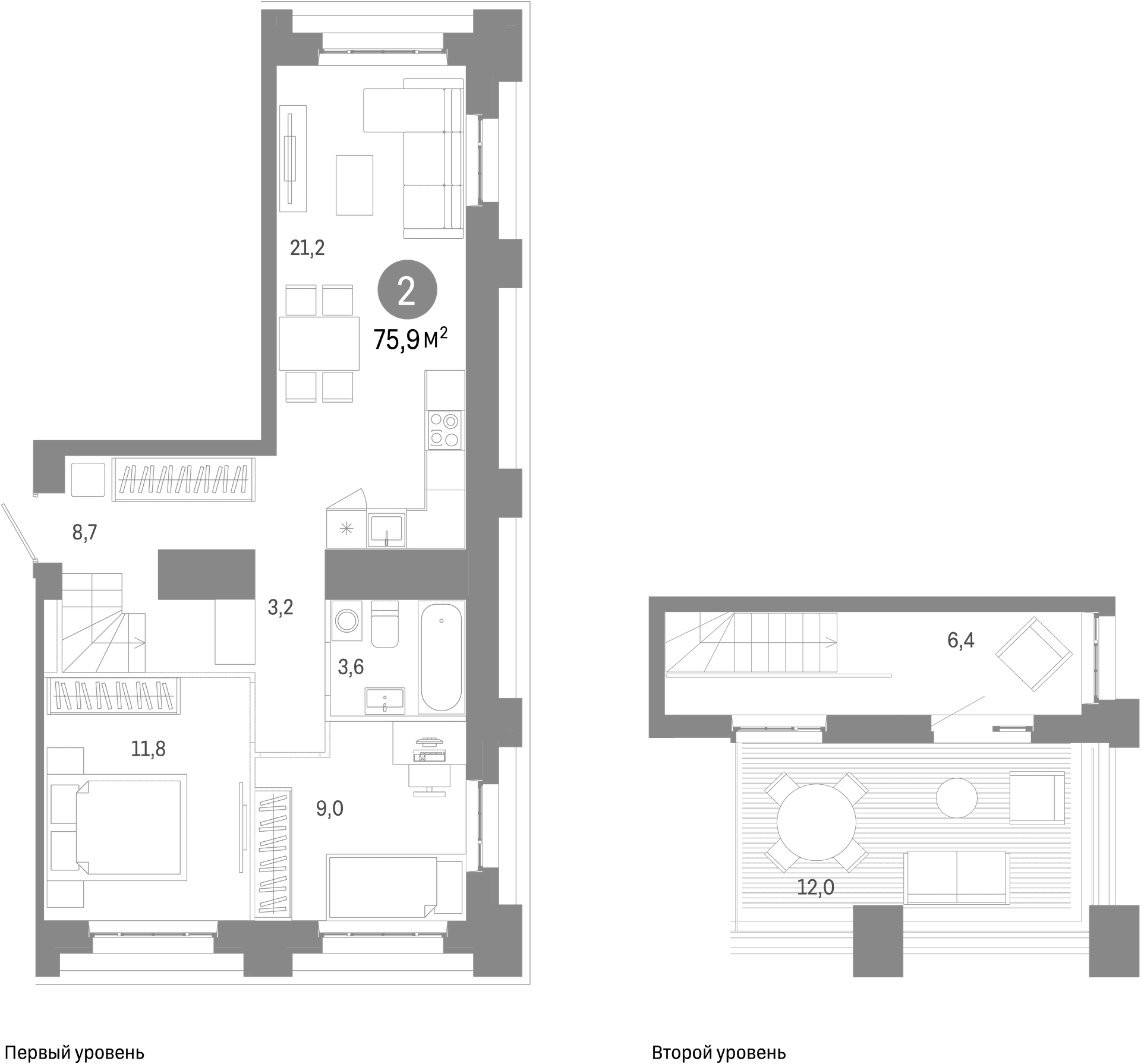 Планировка: 2-комнатная квартира 63,8 м² в ЖК «Метроном»