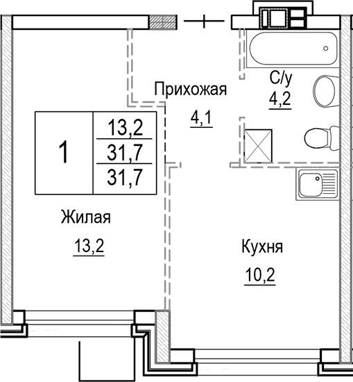 1-комнатная квартира