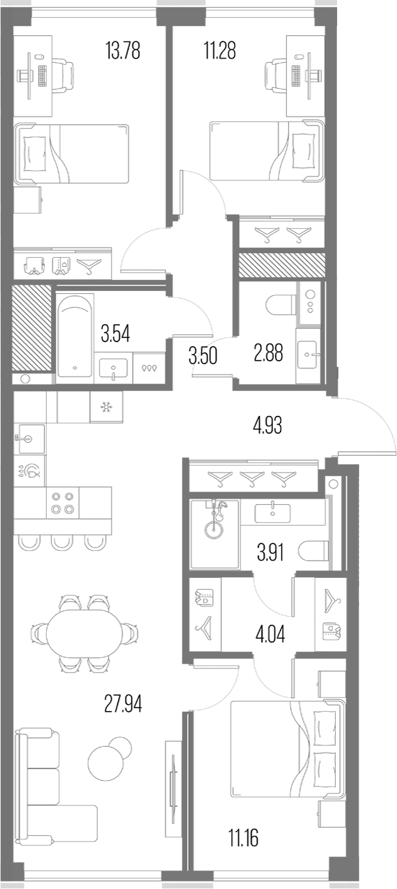 Планировка: Квартира евро-4 87 м² в ЖК «Легенда у Моря»