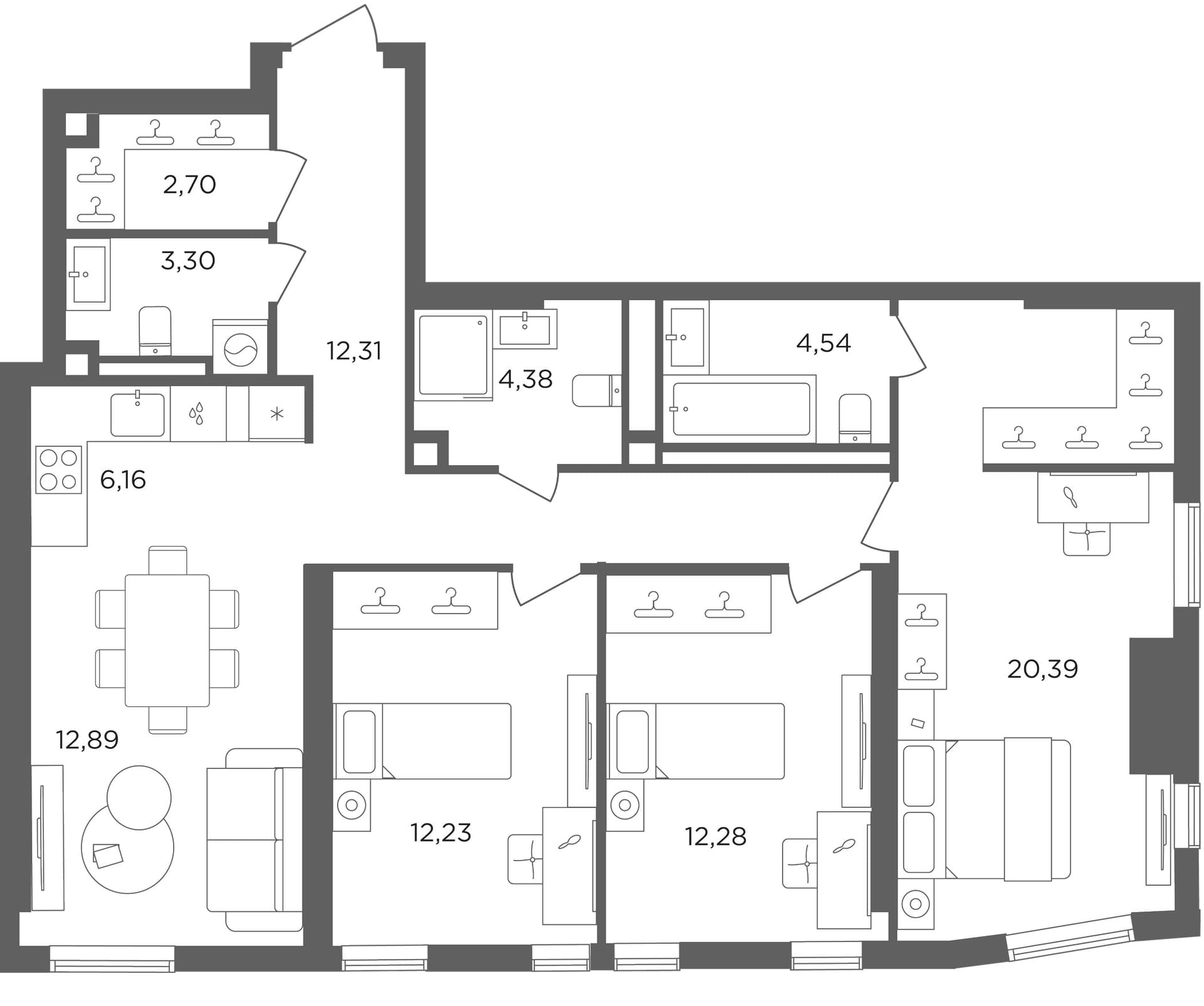 Планировка: Квартира евро-4 91,2 м² в ЖК «Сикрет Гарден»