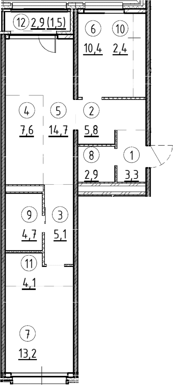 Планировка: 2-комнатная квартира 75,6 м² в ЖК «Дом А»