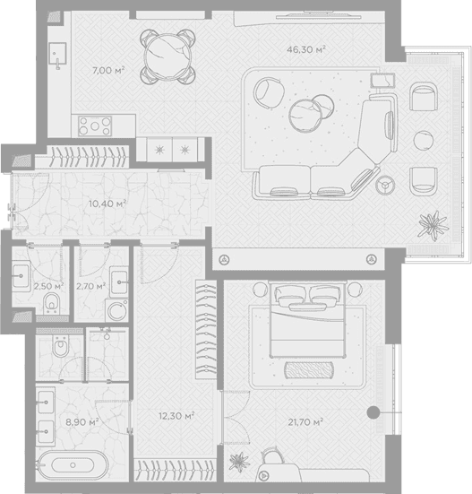 Планировка: 1-комнатная квартира 111,8 м² в ЖК «Николь»