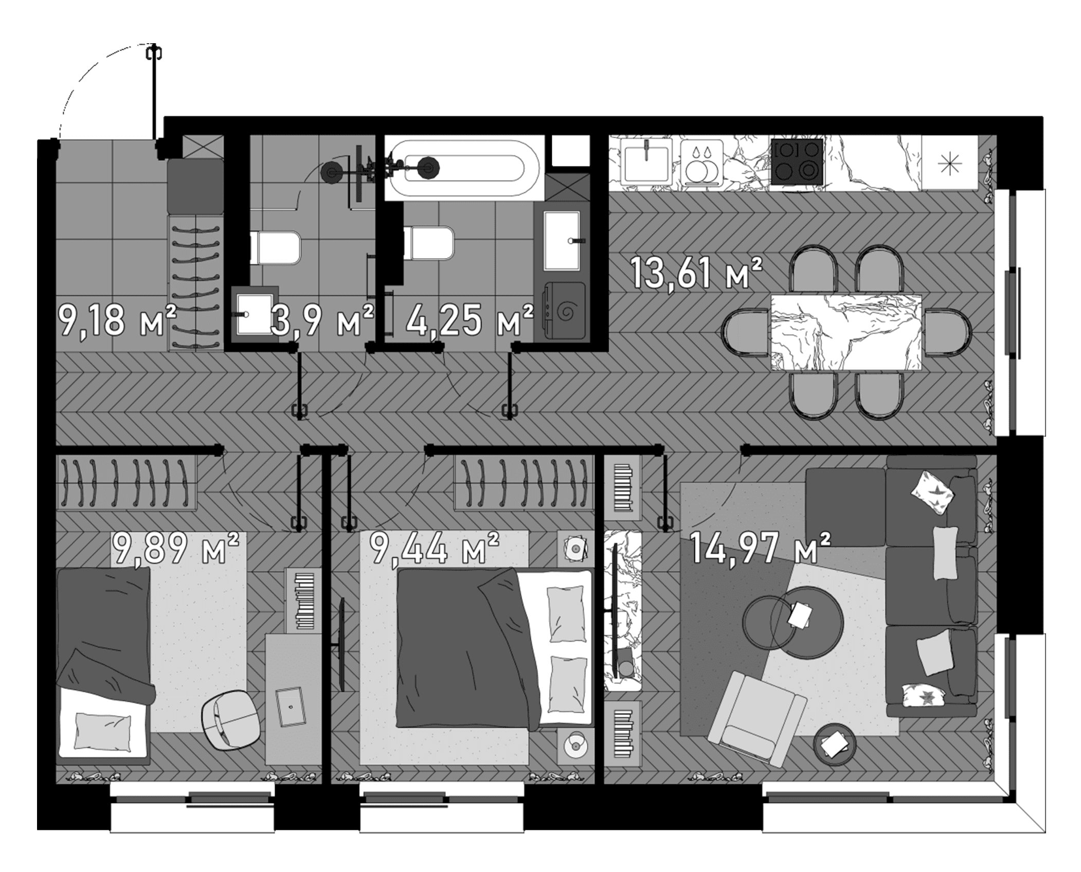 3-комнатная квартира