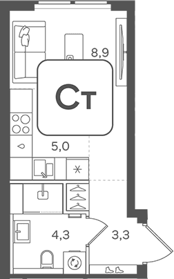 Планировка: Студия 21,5 м² в ЖК «НАЗАРЕ»