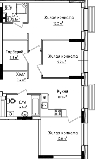 3-комнатная квартира