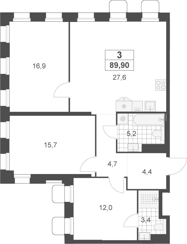 Планировка: Квартира евро-4 89,9 м² в ЖК «Деснаречье»