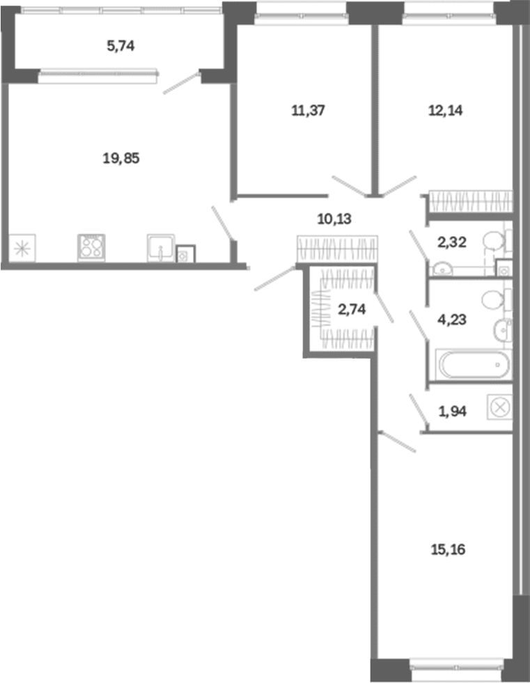 Планировка: Квартира евро-4 79,9 м² в ЖК «Дом на Курской»