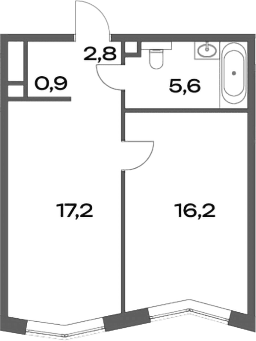 Планировка: Евродвушка 42,7 м² в ЖК «Акценты»