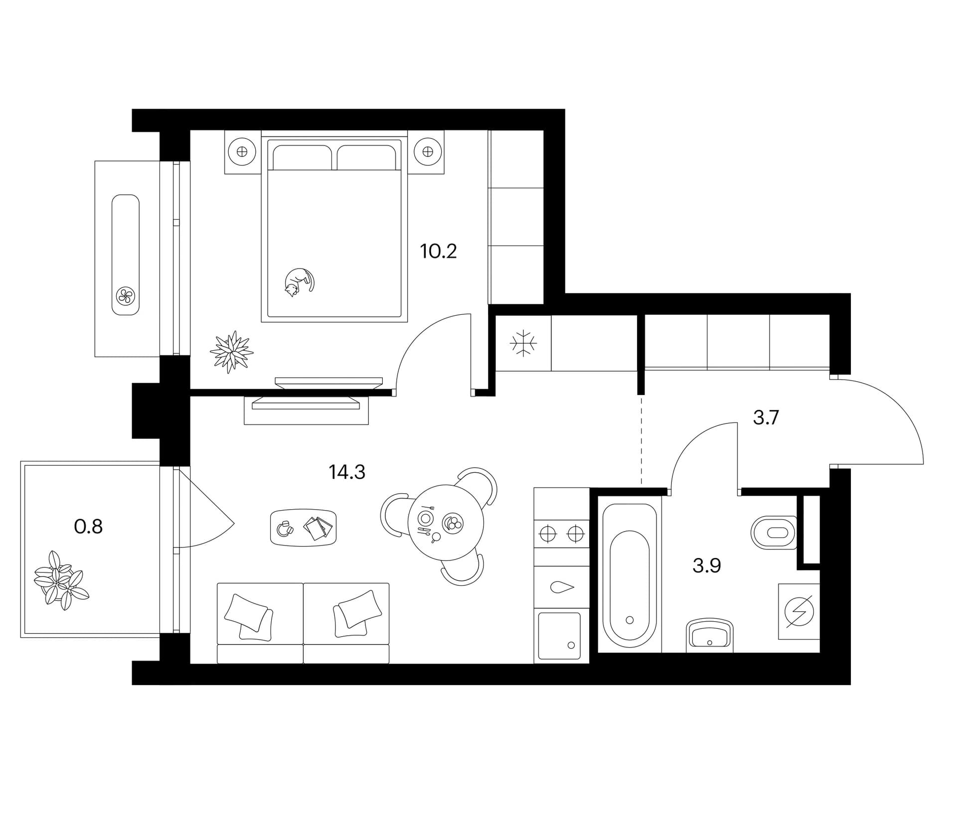 Планировка: 1-комнатная квартира 32,1 м² в ЖК «Зеленый парк»