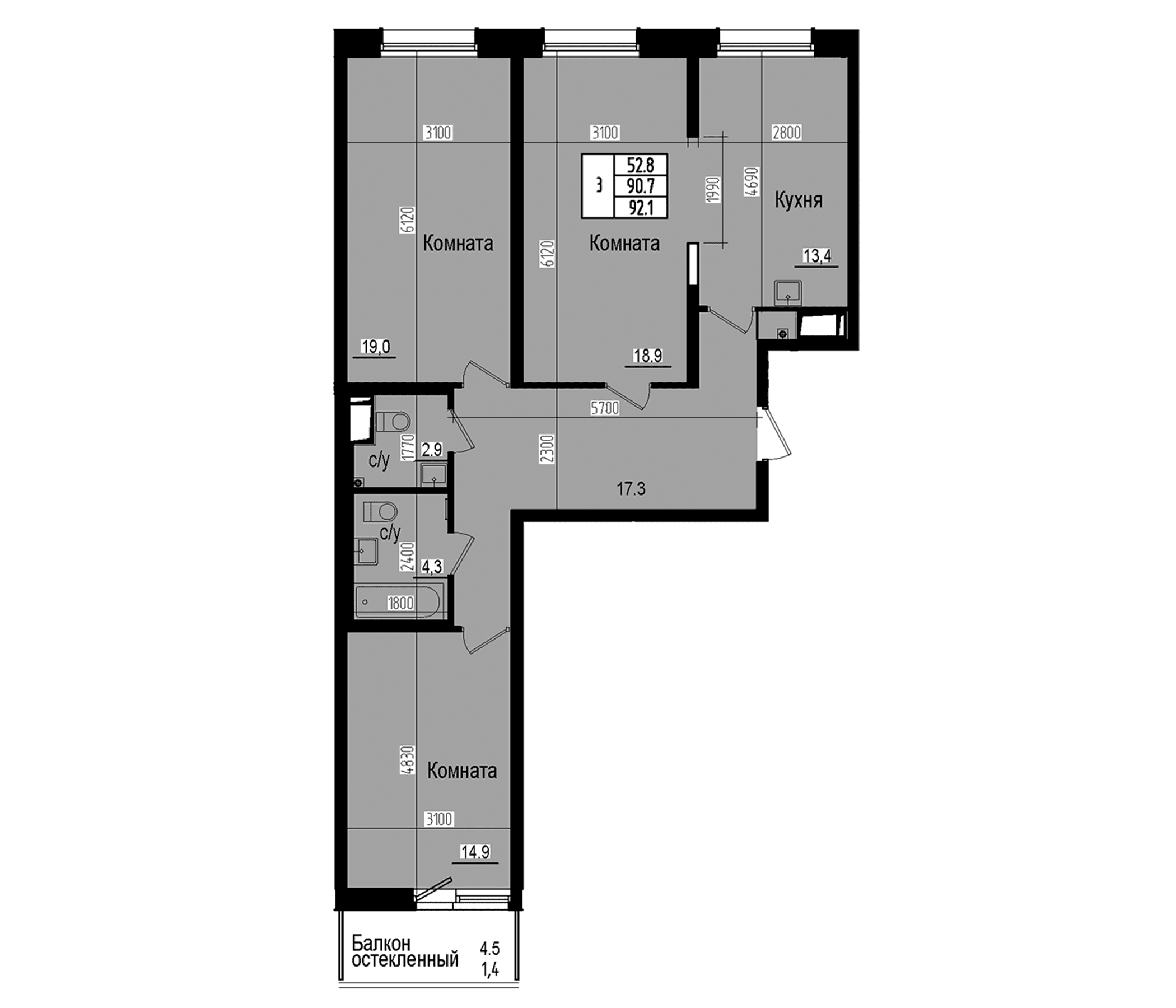3-комнатная квартира