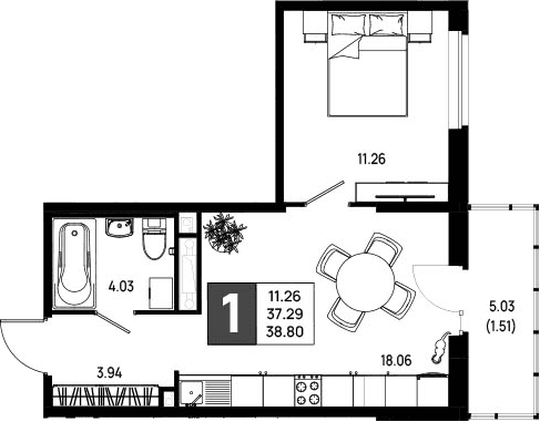 Планировка: Евродвушка 37,3 м² в ЖК «Имена»