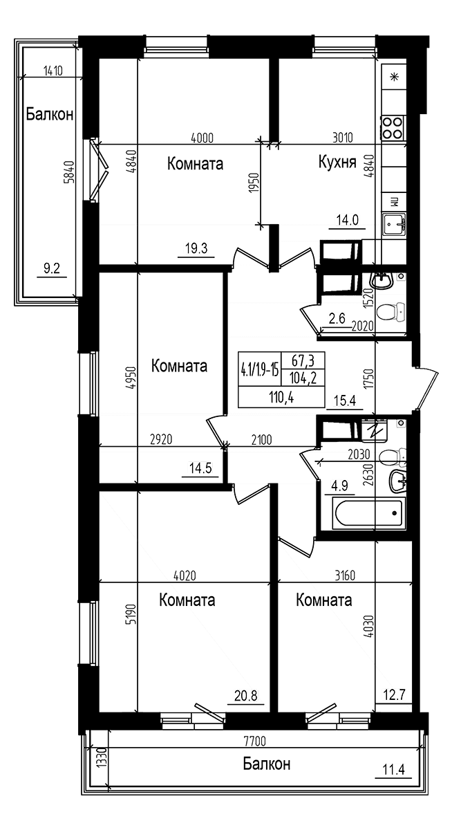 4-комнатная квартира