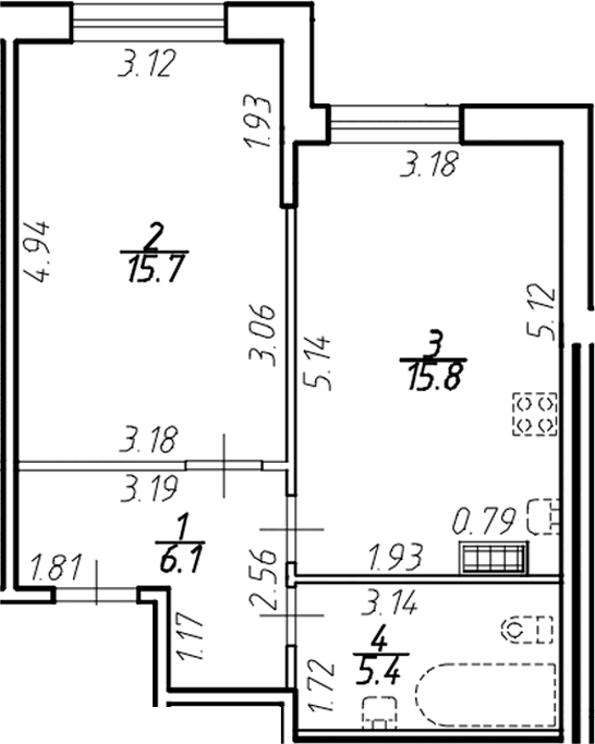 Планировка: 1-комнатная квартира 43,1 м² в ЖК «Ингрия Лэнд»