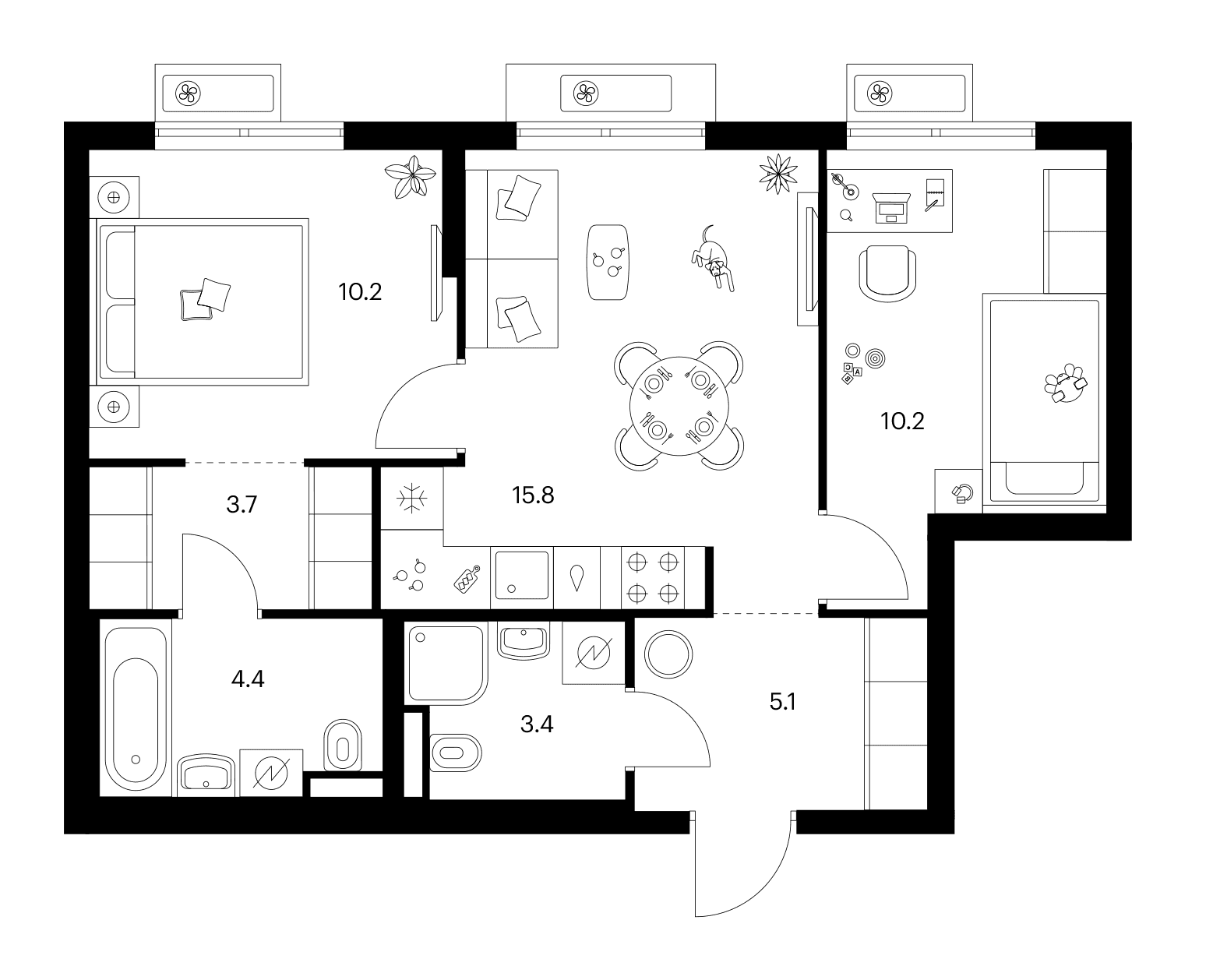 Планировка: 2-комнатная квартира 52,8 м² в ЖК «Ярославский»