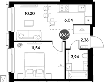 Планировка: Евродвушка 34,1 м² в ЖК «ЭВО»