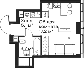 Планировка: Студия 26 м² в ЖК «Сити Бэй»