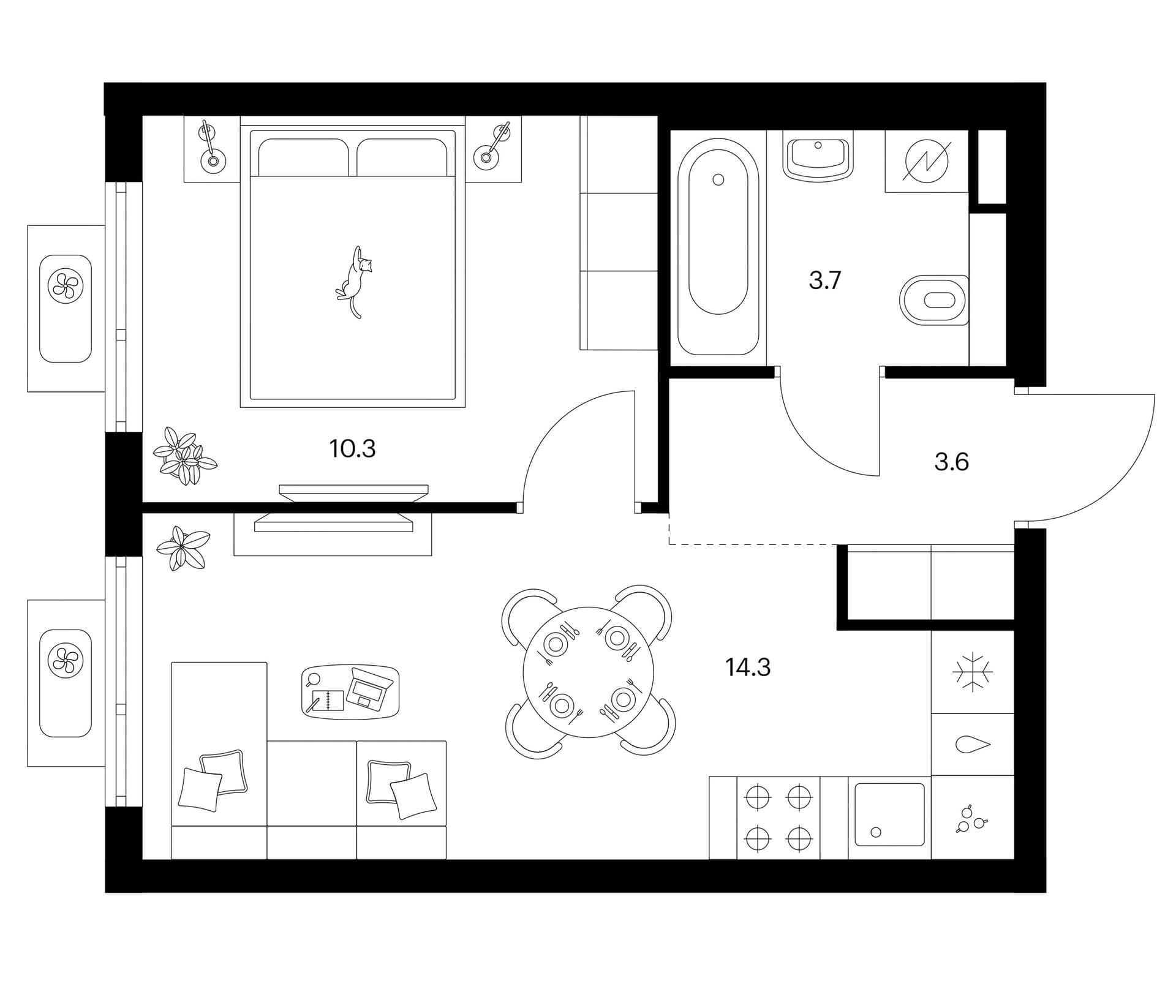 Планировка: 1-комнатная квартира 31,9 м² в ЖК «Белая Дача парк»