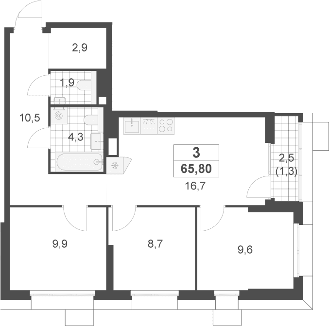 Планировка: Квартира евро-4 64,5 м² в ЖК «Скандинавия»