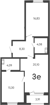 Планировка: Евротрёшка 68,7 м² в ЖК «17 линия»