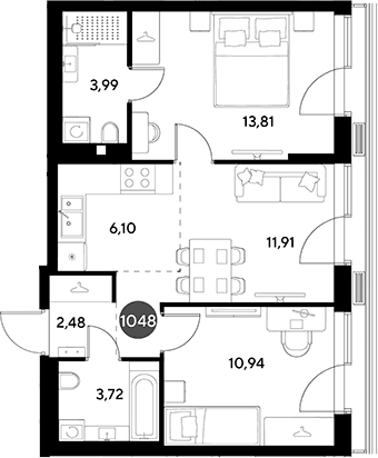 Планировка: Евротрёшка 53 м² в ЖК «ЭВО»