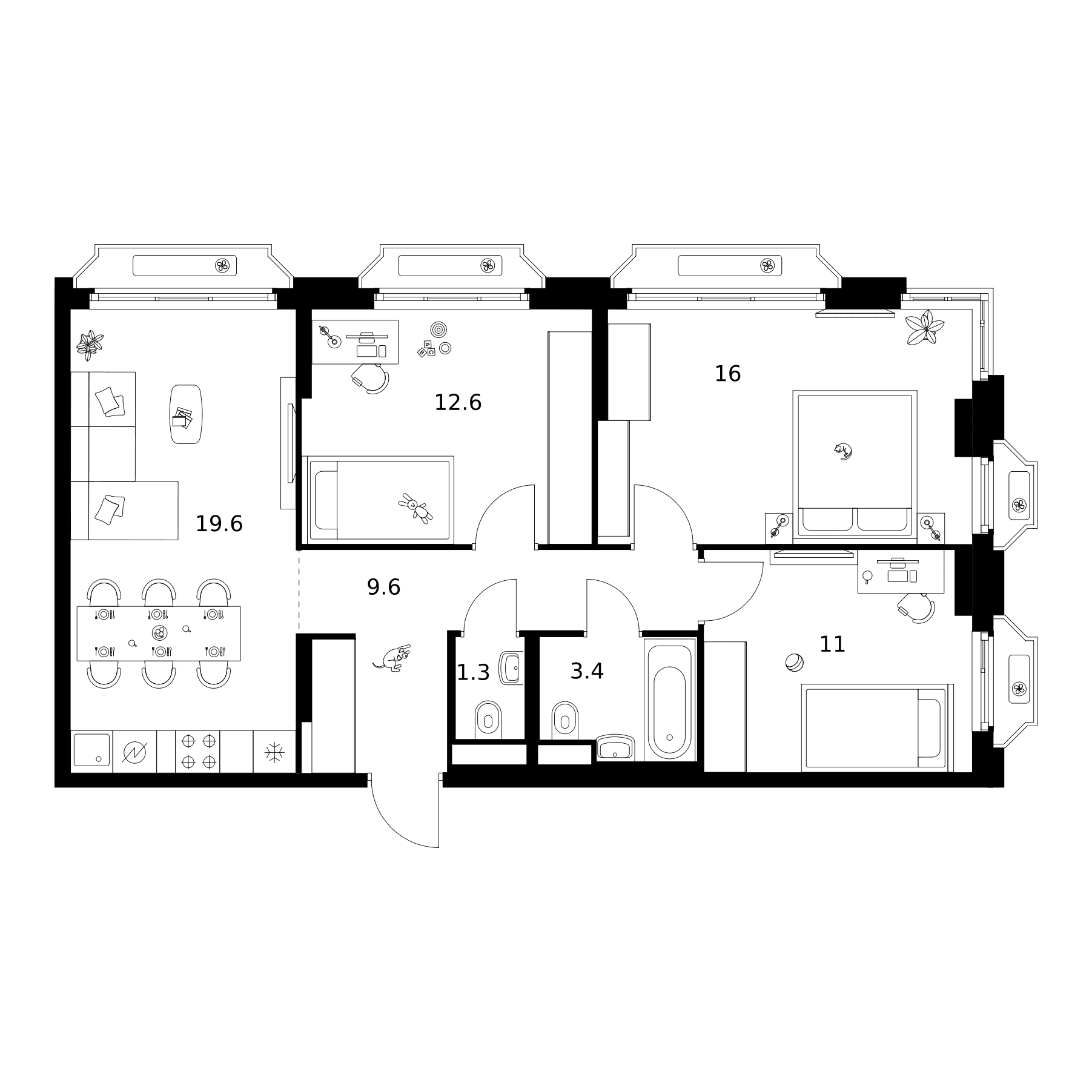 Планировка: 3-комнатная квартира 73,5 м² в ЖК «2-й Иртышский»
