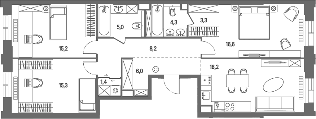 Планировка: Квартира евро-4 93,5 м² в ЖК «КОД Сокольники»