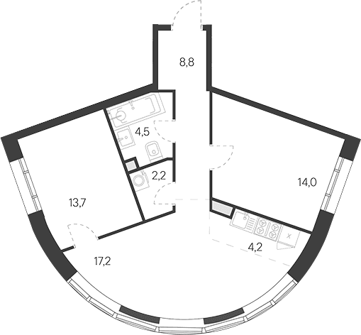 Планировка: Евротрёшка 64,6 м² в ЖК «Родина Переделкино»
