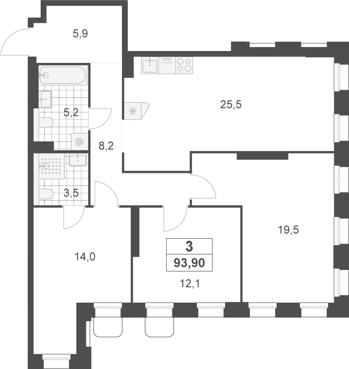 Планировка: Квартира евро-4 93,9 м² в ЖК «Деснаречье»
