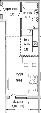 Планировка: Студия 32,9 м² в ЖК «Рига Хиллс»
