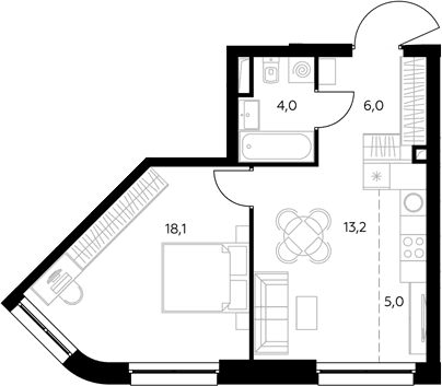 Планировка: Евродвушка 47,5 м² в ЖК «Адмирал»