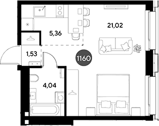 Планировка: Студия 32 м² в ЖК «ЭВО»