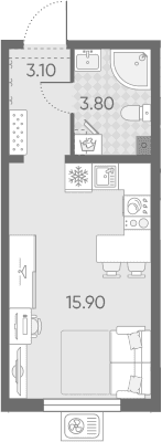 Планировка: Студия 22,8 м² в ЖК «Ручьи 2»