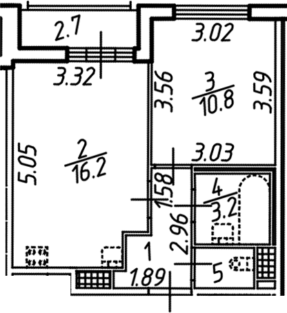 Планировка: Евродвушка 35,7 м² в ЖК «Аэросити»