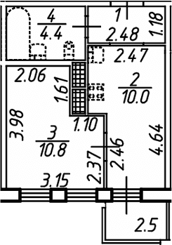 Планировка: 1-комнатная квартира 28,1 м² в ЖК «Аэросити Клаб»