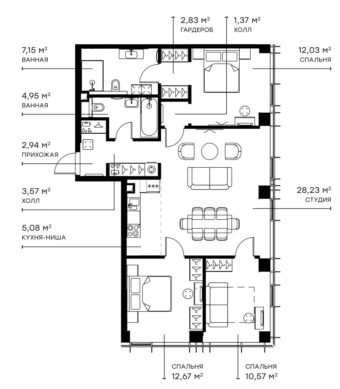 Планировка: Квартира евро-4 91,4 м² в ЖК «Симфония 34»