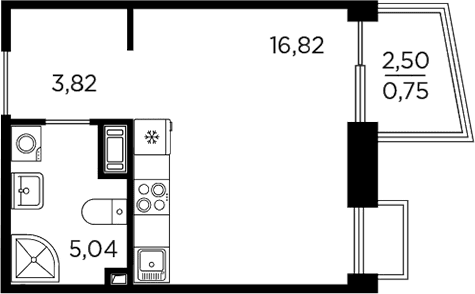 Планировка: Студия 25,7 м² в ЖК «Респект»
