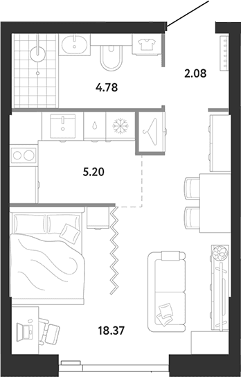 Планировка: Студия 30,4 м² в ЖК «Ридж»