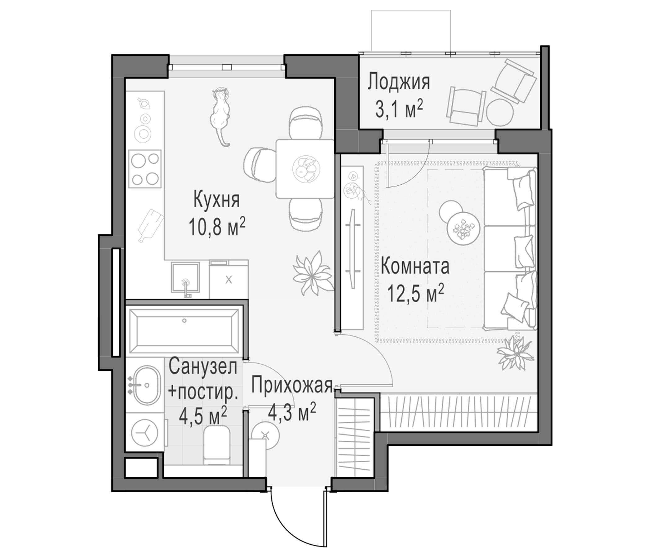 1-комнатная квартира