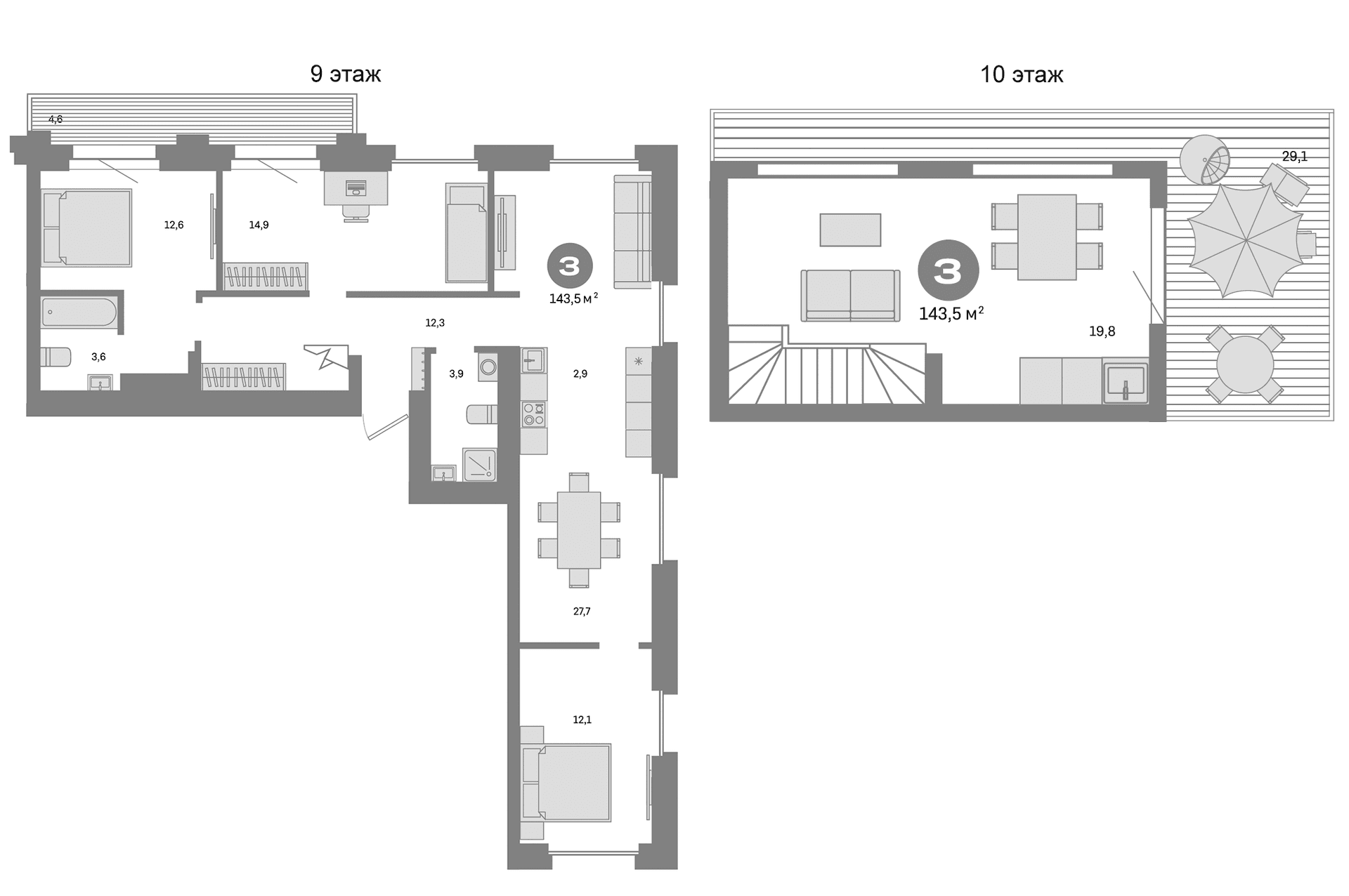 Планировка: 3-комнатная квартира 109,8 м² в ЖК «Метроном»