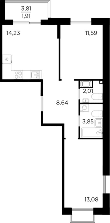 Планировка: 2-комнатная квартира 53,4 м² в ЖК «Респект»
