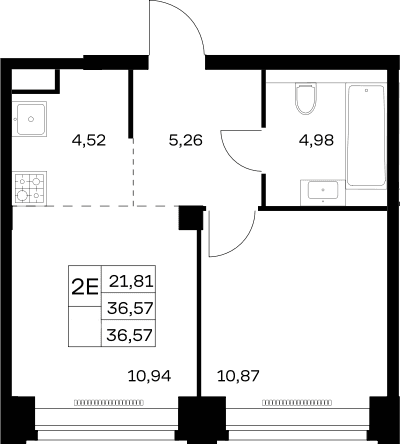 Планировка: Евродвушка 36,6 м² в ЖК «НОВА»
