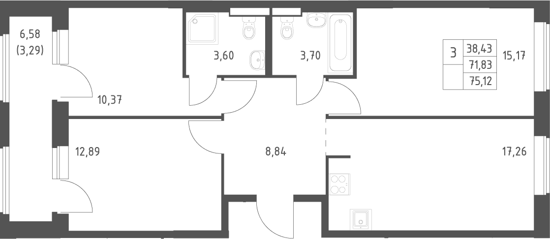 Планировка: Квартира евро-4 71,8 м² в ЖК «Большое Юрлово»