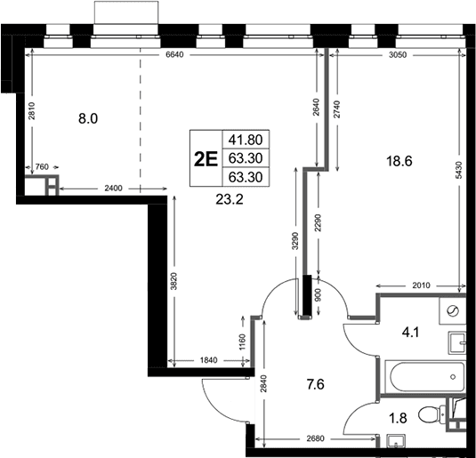 Планировка: Евродвушка 63,3 м² в ЖК «Кореневский Форт 2.3»