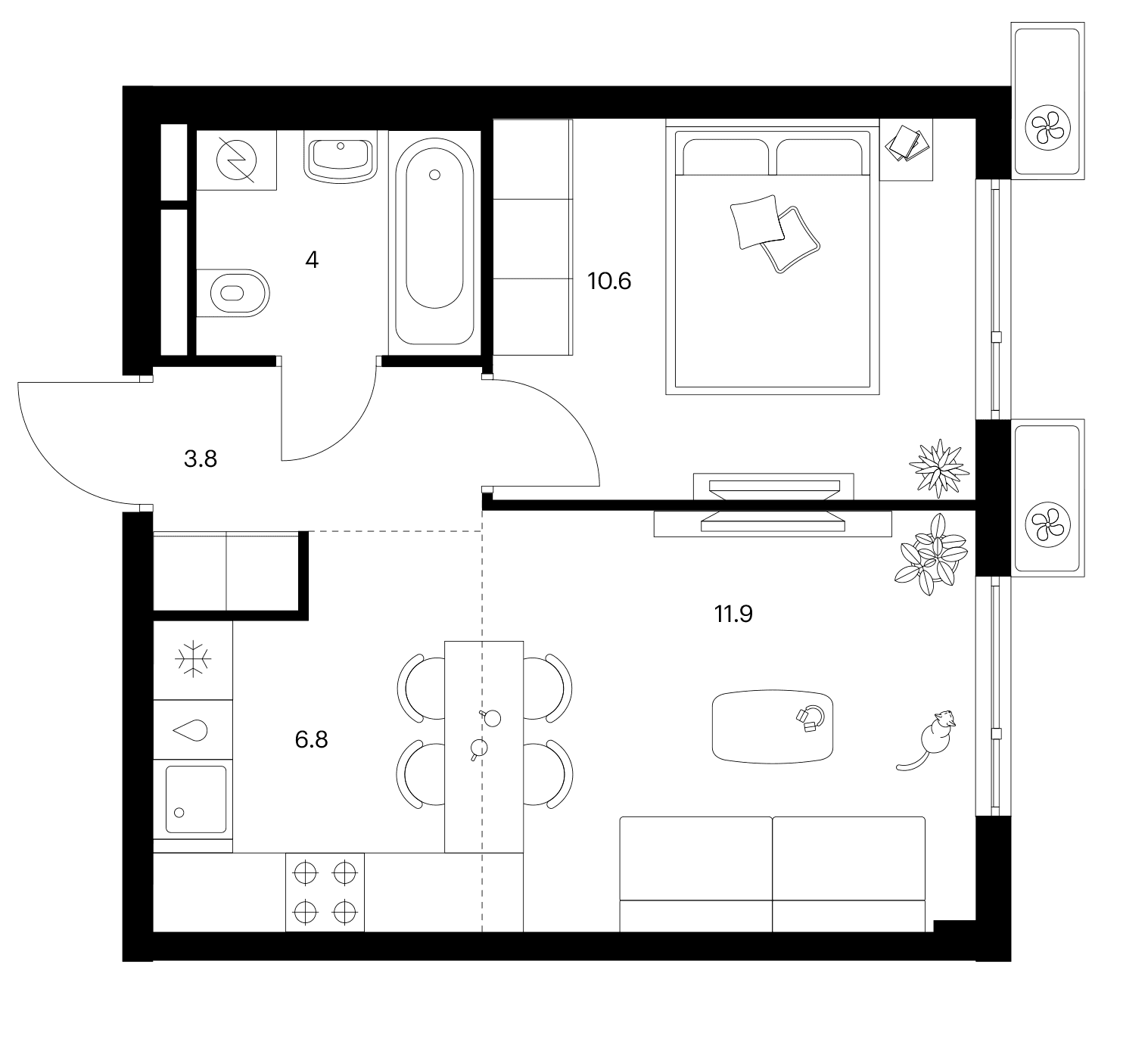 Планировка: Евродвушка 37,1 м² в ЖК «Белая Дача парк»
