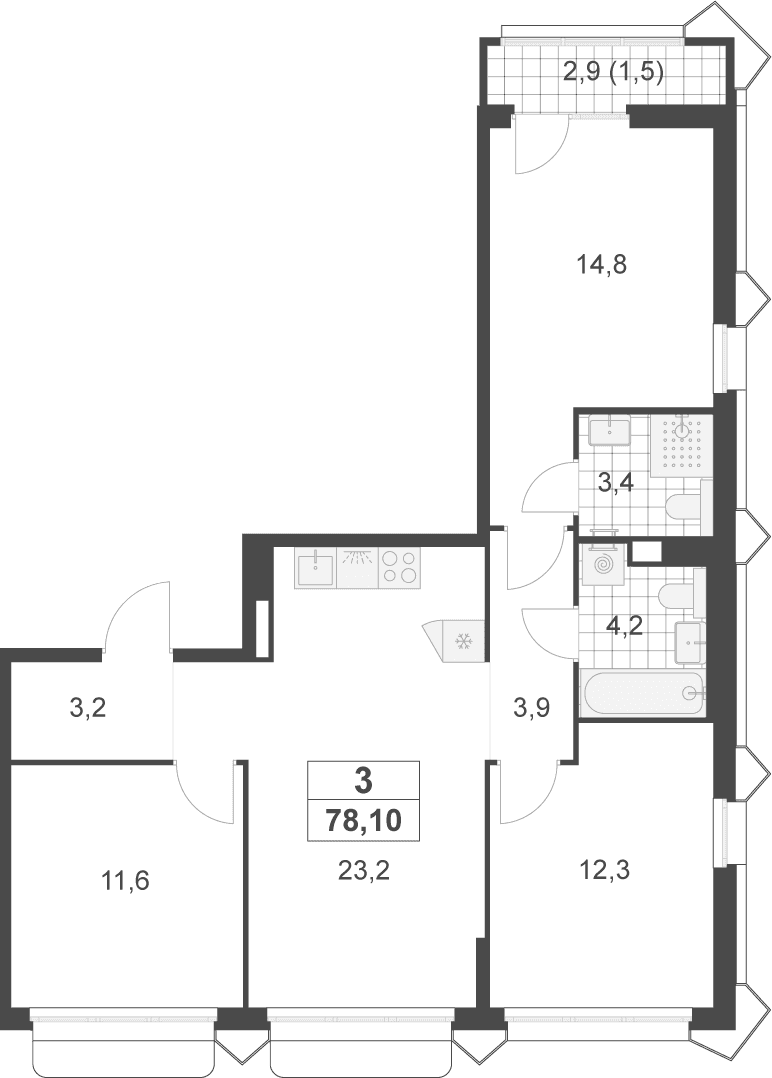 Планировка: Квартира евро-4 76,6 м² в ЖК «Деснаречье»