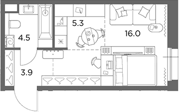 Планировка: Студия 29,7 м² в ЖК «Станиславский»