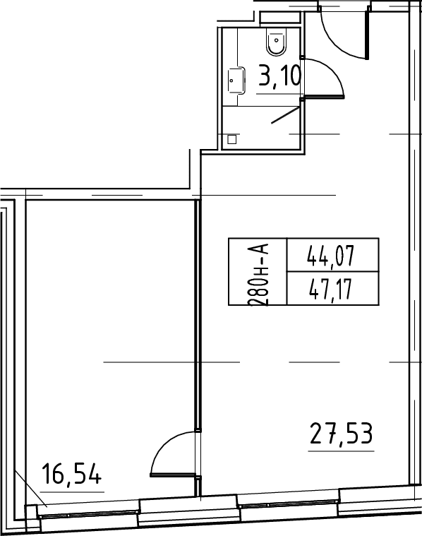 Планировка: Евродвушка 47,2 м² в ЖК «ЙЕС Лидер»