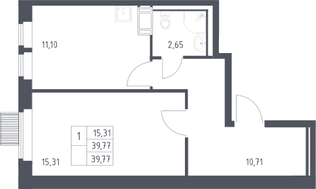 Планировка: 1-комнатная квартира 39,8 м² в ЖК «Большое Путилково»