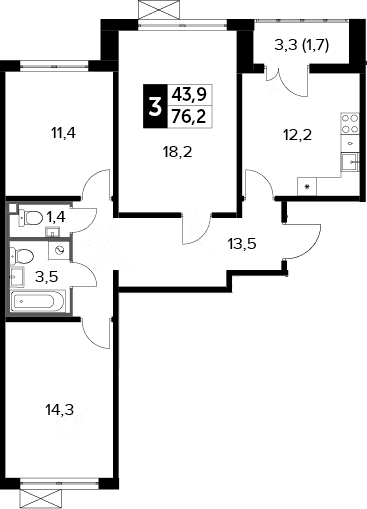 3-комнатная квартира