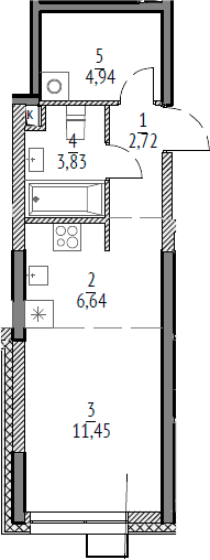 Планировка: Студия 29,6 м² в ЖК «N'ICE LOFT»